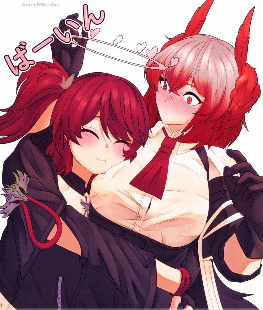 exusiai, fiammetta, and exusiai the new covenant (arknights) drawn by annierosaart