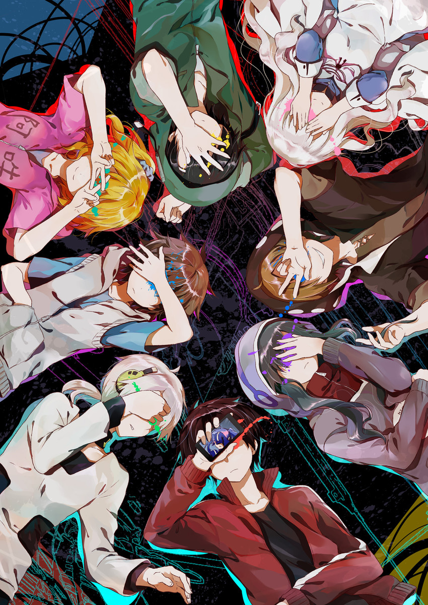 kozakura marry, kisaragi shintarou, kido tsubomi, ene, kano shuuya, and 4 more (kagerou project) drawn by chikaya