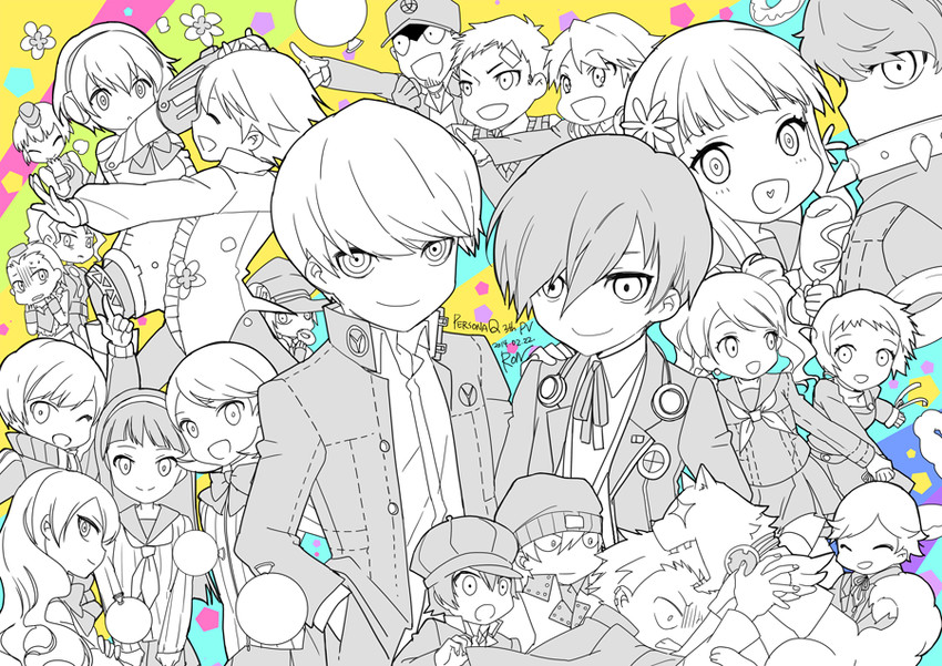 narukami yu, yuuki makoto, shirogane naoto, satonaka chie, aigis, and 19 more (persona and 5 more) drawn by ron_(lovechro)