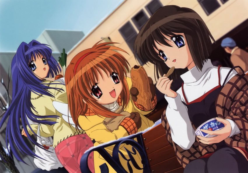tsukimiya ayu, minase nayuki, and misaka shiori (kanon and 1 more) drawn by ikeda_kazumi