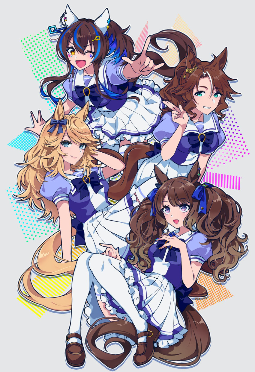 daitaku helios, mejiro palmer, gold city, and tosen jordan (umamusume) drawn by suzikoooo73