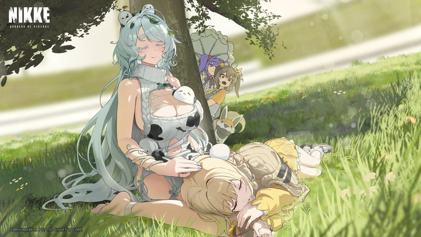 trina, zwei, flora, liter, and biscuit (goddess of victory: nikke) drawn by bypos