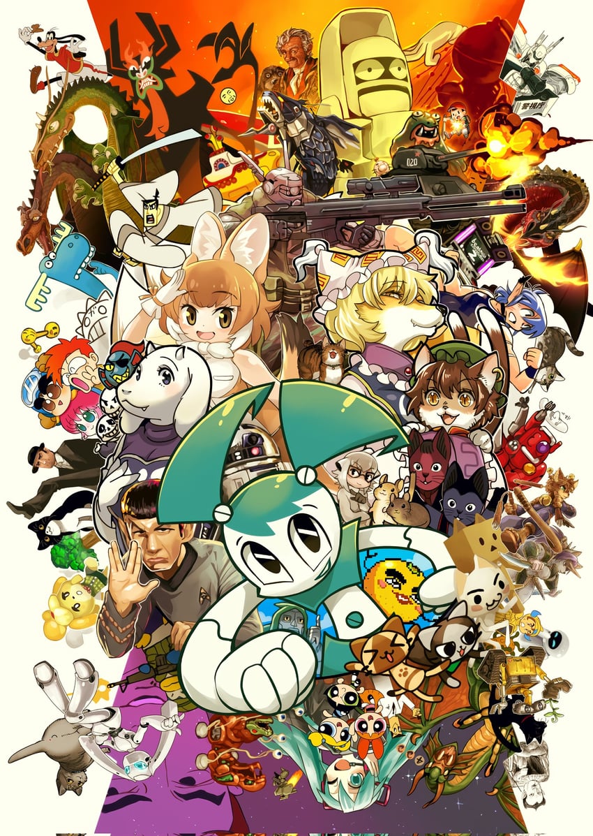 hatsune miku, yakumo ran, chen, sans, isabelle, and 29 more (touhou and 30 more) drawn by leex