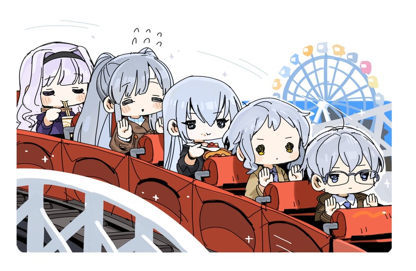 shijou takane, makabe mizuki, yukoku kiriko, takamine noa, and hazama michio (idolmaster and 4 more) drawn by spawnfoxy