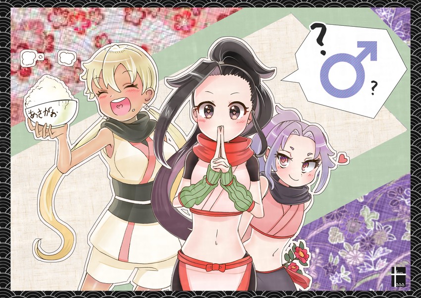 tsubaki, sazanka, and asagao (kunoichi tsubaki no mune no uchi) drawn by narunoko