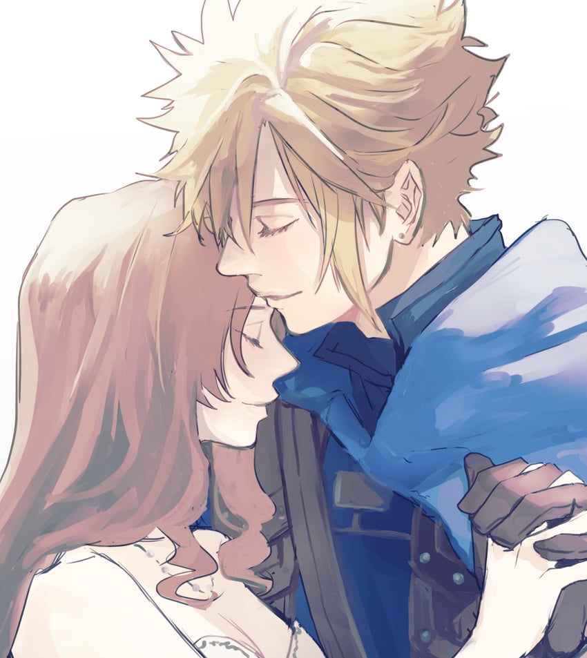 cloud strife and aerith gainsborough (final fantasy and 3 more) drawn by demi_co