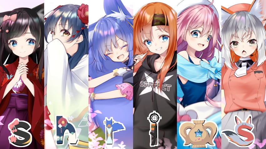 island fox, rurun rururica, irodori mayoi, hanakoto igusa, mizugame mia, and 1 more (kemono friends and 4 more) drawn by rascala39