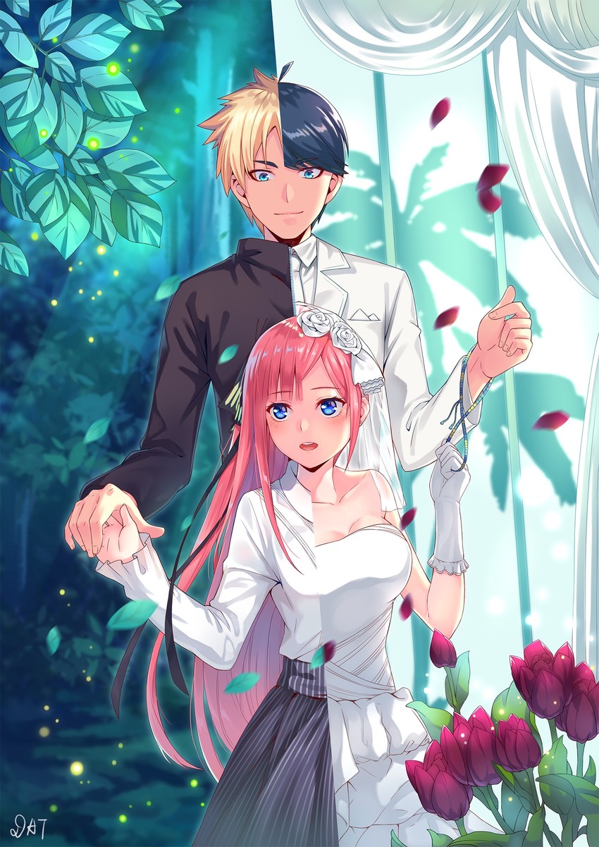 nakano nino and uesugi fuutarou (go-toubun no hanayome) drawn by da-cart