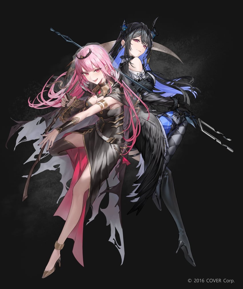 mori calliope and nerissa ravencroft (hololive and 1 more) drawn by cranee