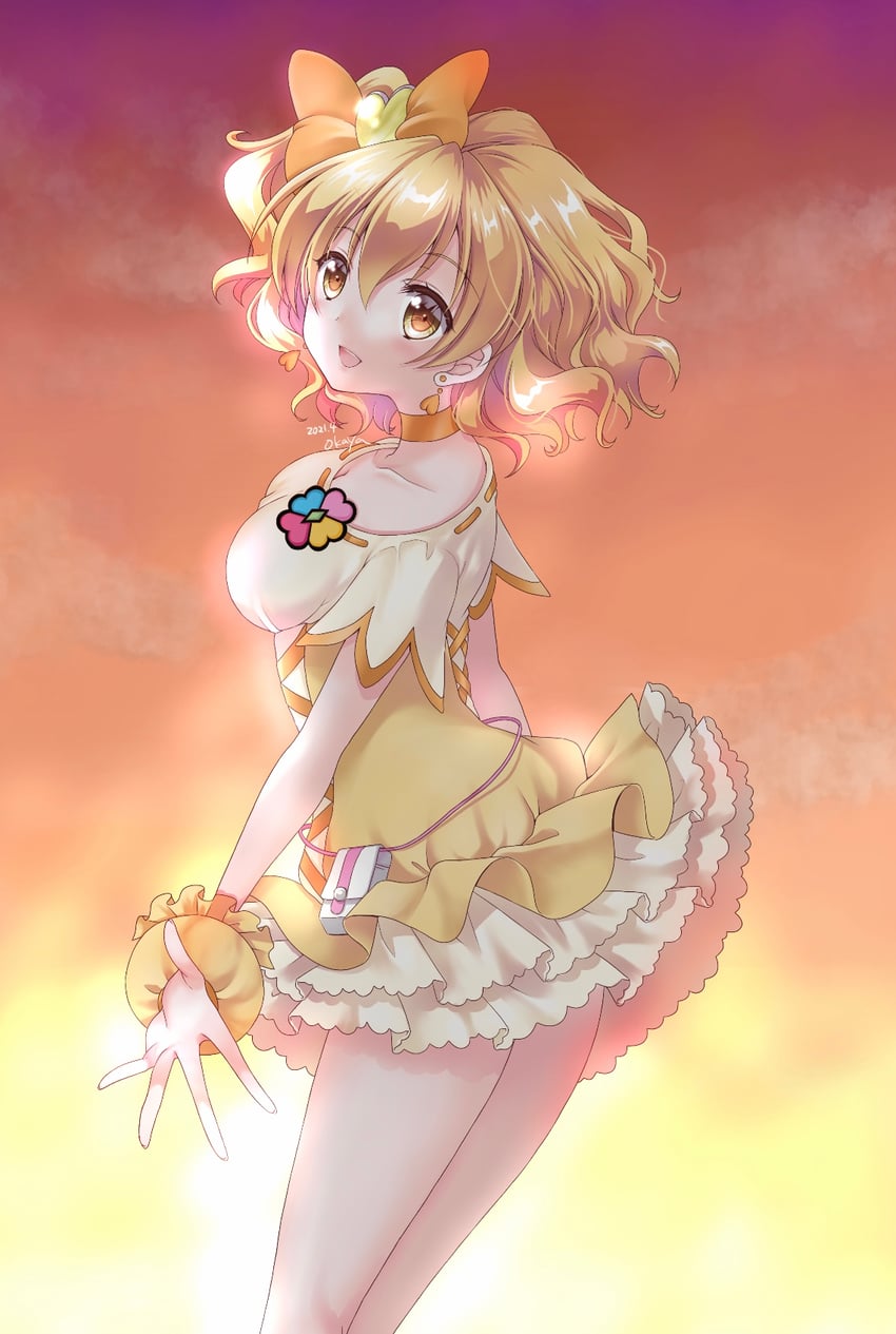 yamabuki inori and cure pine (precure and 1 more) drawn by okayashi