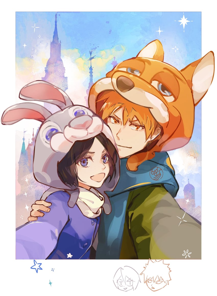 kuchiki rukia, kurosaki ichigo, judy hopps, and nick wilde (bleach and 1 more) drawn by youyoubaitao23