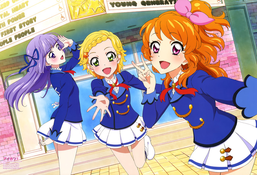 ozora akari, hikami sumire, and shinjo hinaki (aikatsu!) drawn by sobaco_(sobacocco)