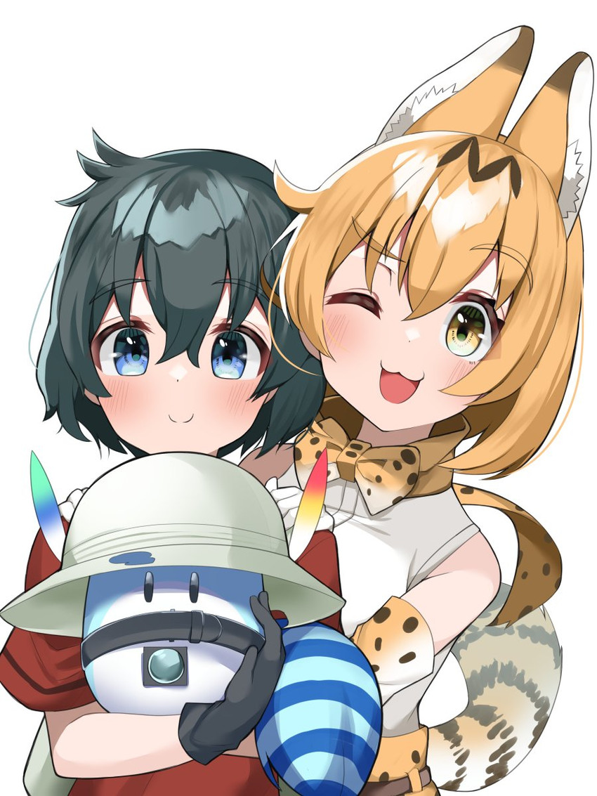 serval, kaban, and lucky beast (kemono friends) drawn by suya_kita