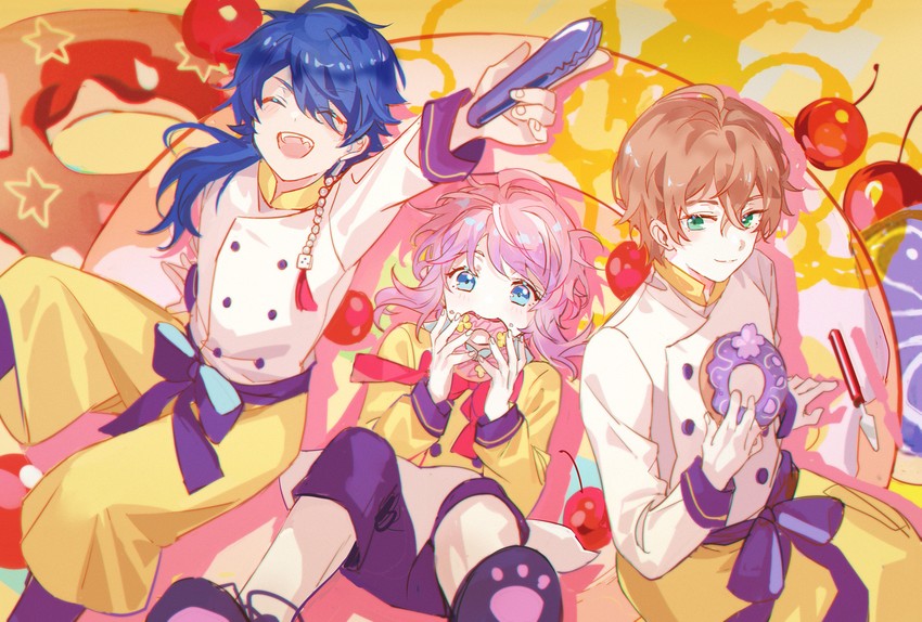amemura ramuda, arisugawa dice, and yumeno gentaro (hypnosis mic) drawn by hitokoto