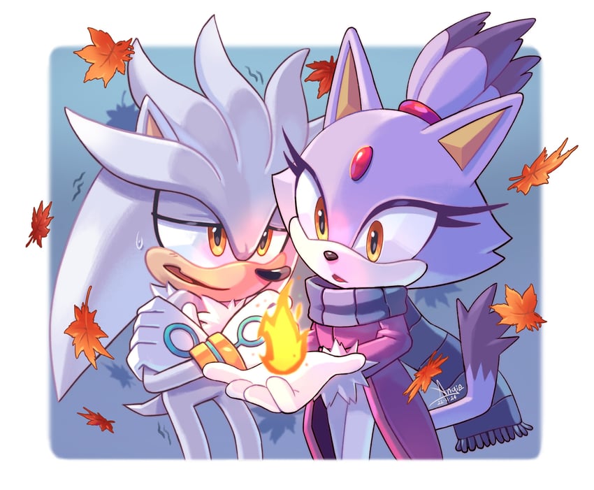blaze the cat and silver the hedgehog (sonic) drawn by angiethecat