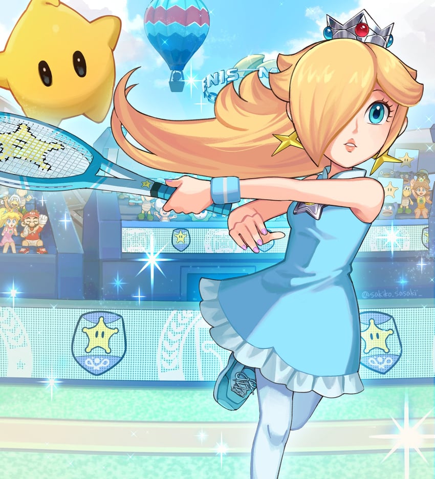 princess peach, mario, rosalina, princess daisy, luma, and 2 more (mario and 1 more) drawn by sasaki_sakiko