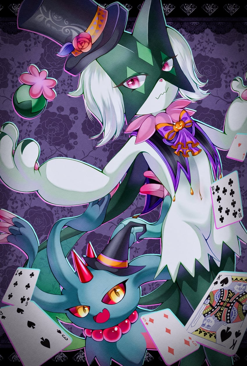 meowscarada and flutter mane (pokemon and 1 more) drawn by hinona_26587
