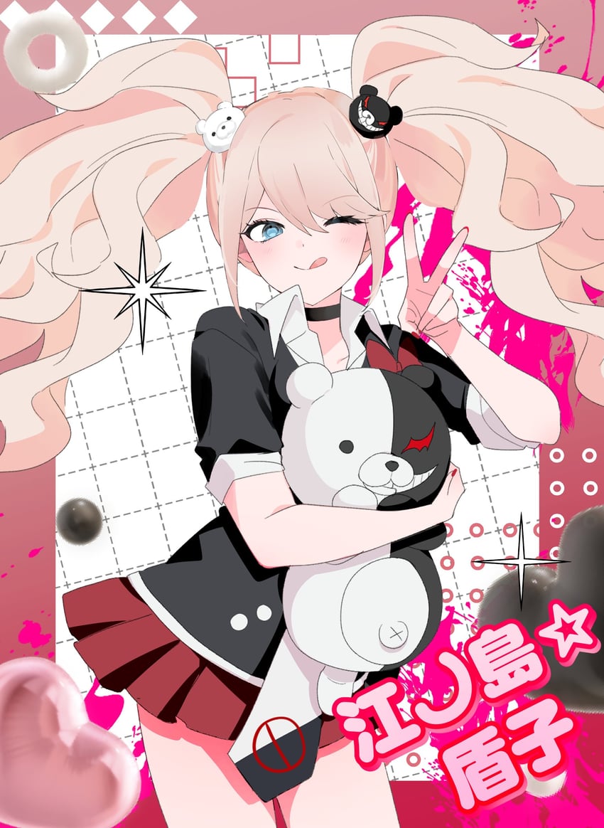 enoshima junko and monokuma (danganronpa and 1 more) drawn by kiwi_(minteo4s)