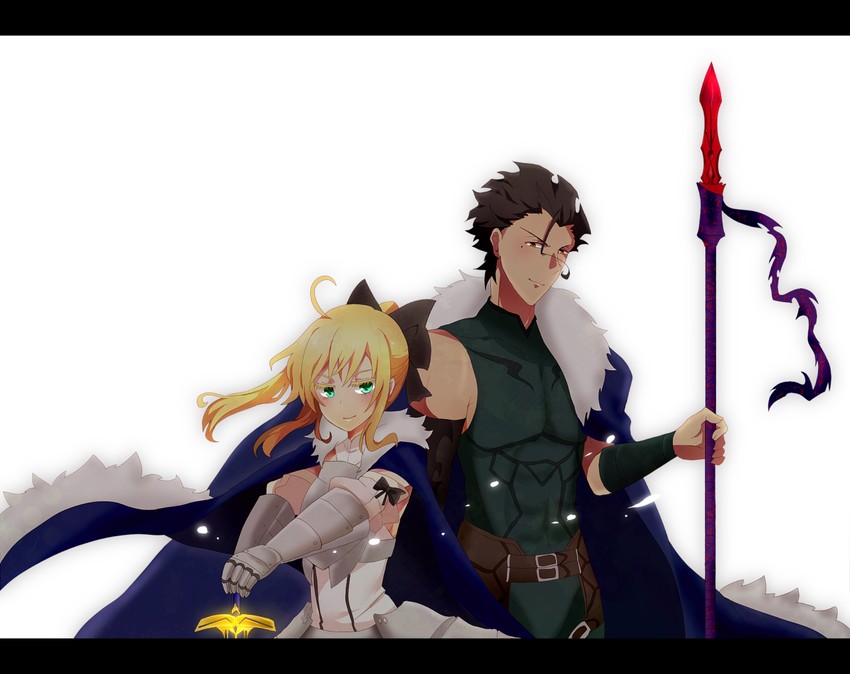 artoria pendragon, diarmuid ua duibhne, and saber lily (fate and 2 more) drawn by shirai_setsu