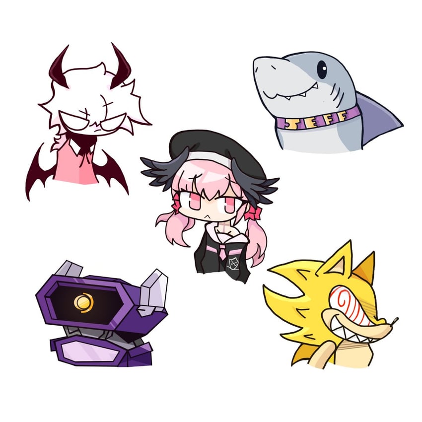 koharu, sonic the hedgehog, super sonic, jeff the land shark, shockwave, and 2 more (blue archive and 4 more) drawn by acrokris