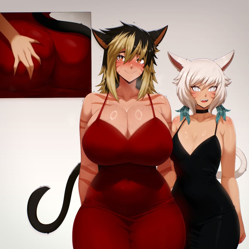 warrior of light and y'shtola rhul (final fantasy and 1 more) drawn by eremas-su