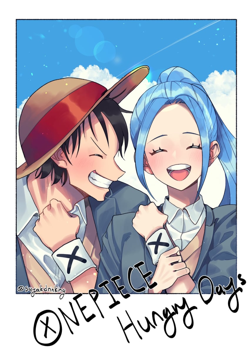monkey d. luffy and nefertari vivi (one piece) drawn by sayakdrinking
