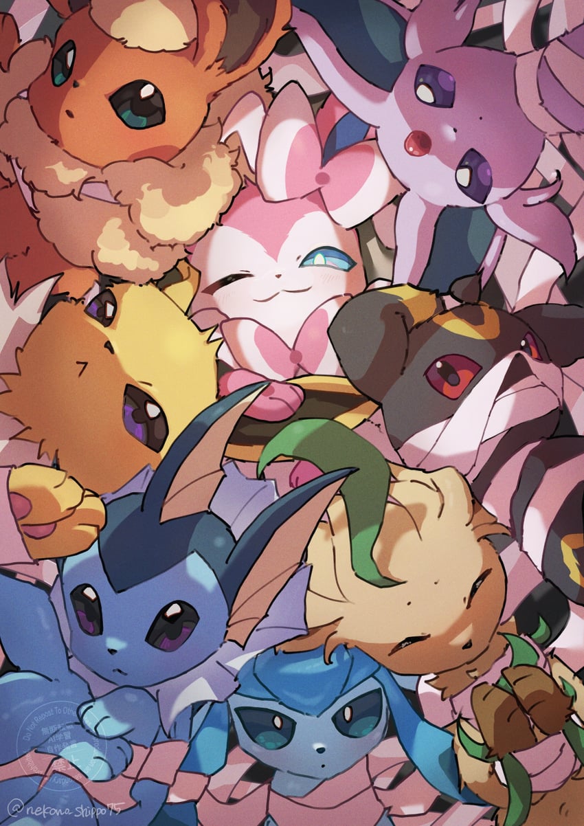 sylveon, umbreon, glaceon, vaporeon, espeon, and 3 more (pokemon) drawn by nako_(nekono_shippo75)