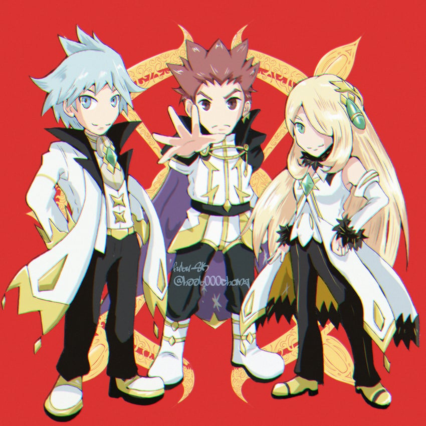 steven stone, cynthia, and lance (pokemon and 1 more) drawn by fuku-sk