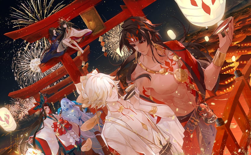 taishakuten, asura, yuki onna, higanbana, menreiki, and 3 more (onmyoji) drawn by weibo_1819494273