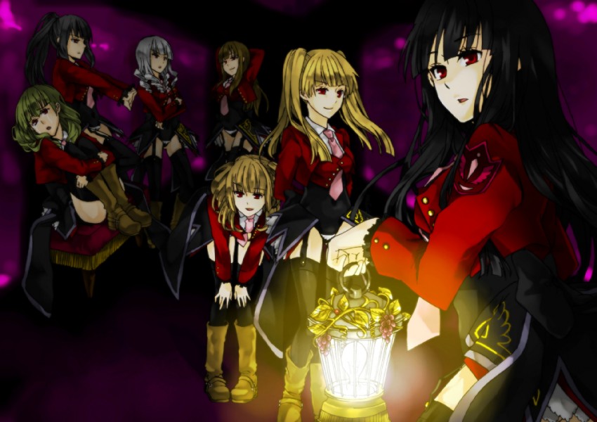 mammon, lucifer, asmodeus, beelzebub, belphegor, and 2 more (umineko no naku koro ni) drawn by tenni_noboru