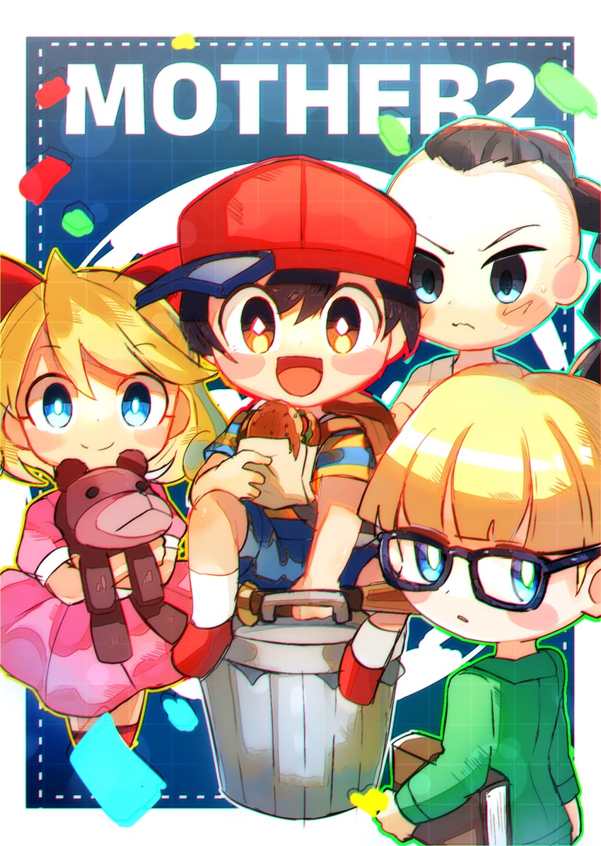 ness, paula, jeff andonuts, and poo (mother and 1 more) drawn by kurorinamori