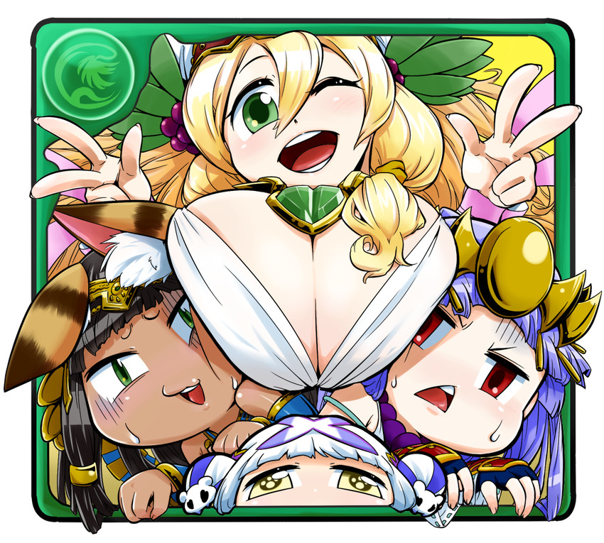 haku, bastet, yomi, and freyja (puzzle & dragons) drawn by tokkyuu_mikan