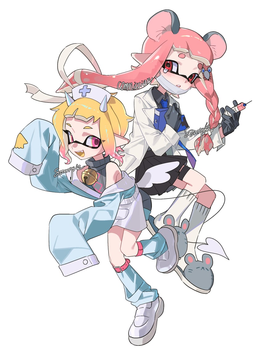 inkling player character and inkling girl (splatoon) drawn by namazuoku