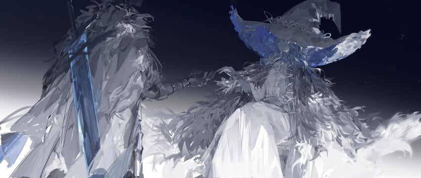 ranni the witch and tarnished (elden ring) drawn by saberiii