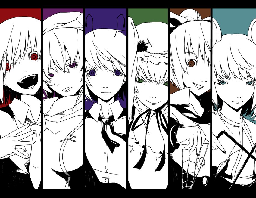 rumia, nazrin, wriggle nightbug, kurodani yamame, aki minoriko, and 1 more (touhou) drawn by haruba_negi