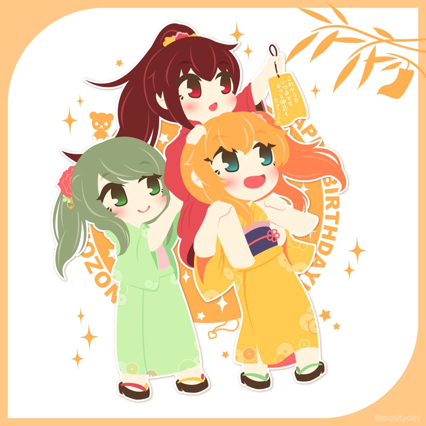 tokiwa kurumi, himukai yuri, and amano nozomi (battle girl high school) drawn by motyomi
