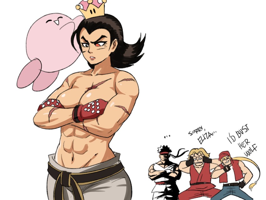 kirby, ryu, ken masters, terry bogard, and mishima kazuya (street fighter and 8 more) drawn by tina_fate