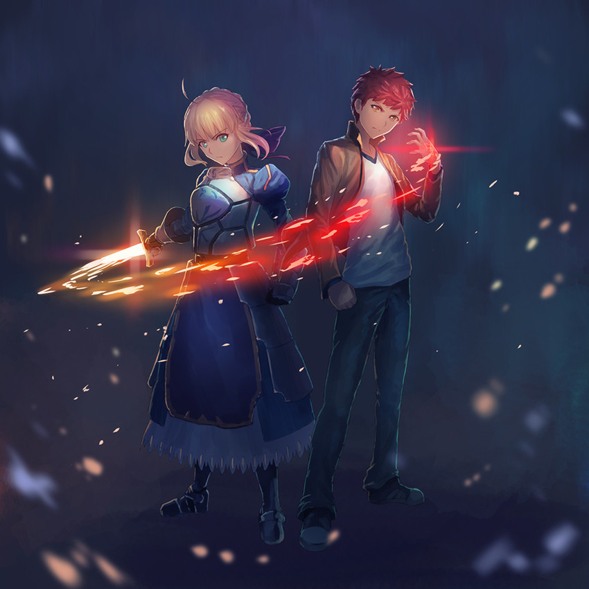 artoria pendragon, saber, and emiya shirou (fate and 1 more) drawn by fateline_alpha