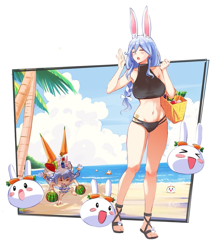 usada pekora, pekomama, and pekomon (hololive) drawn by k-non