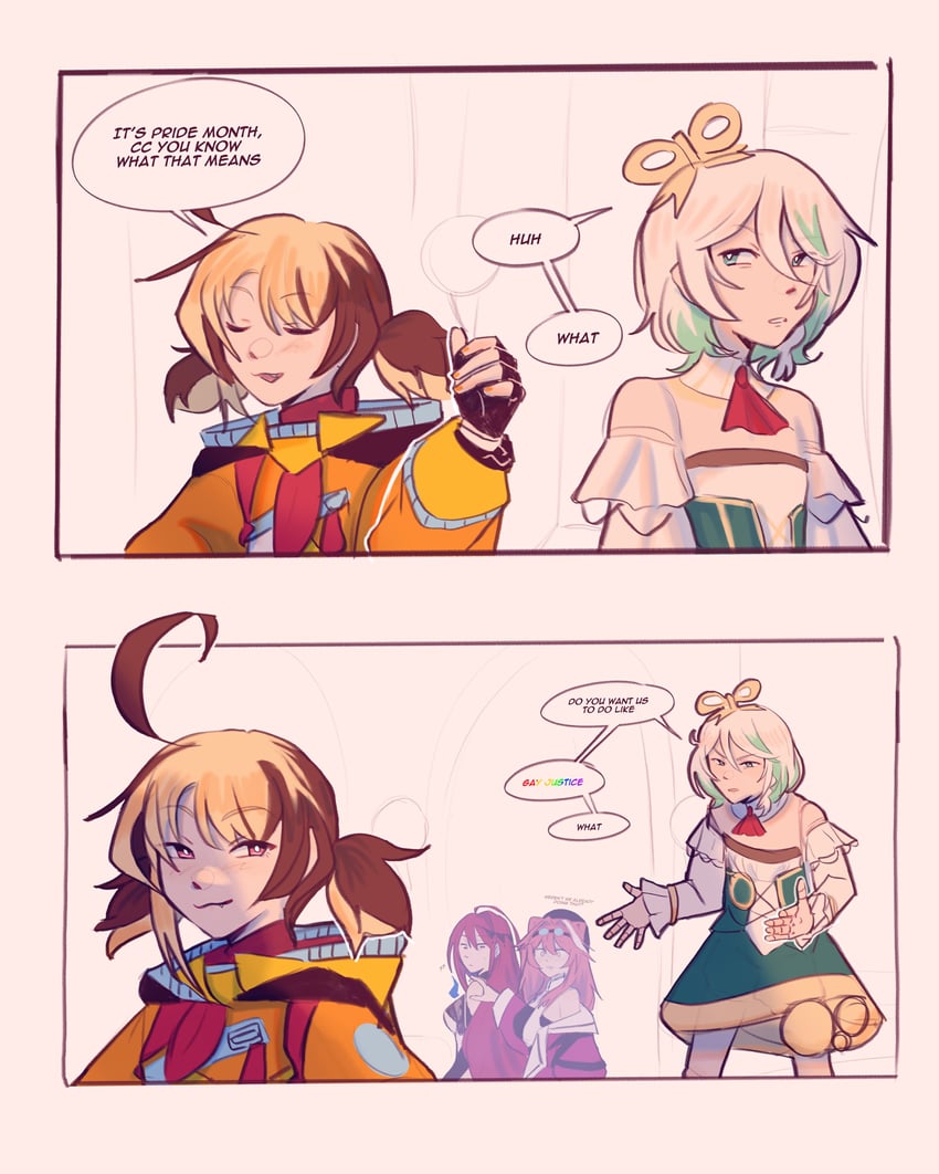 raora panthera, gigi murin, cecilia immergreen, and elizabeth rose bloodflame (hololive and 1 more) drawn by sticker_sr
