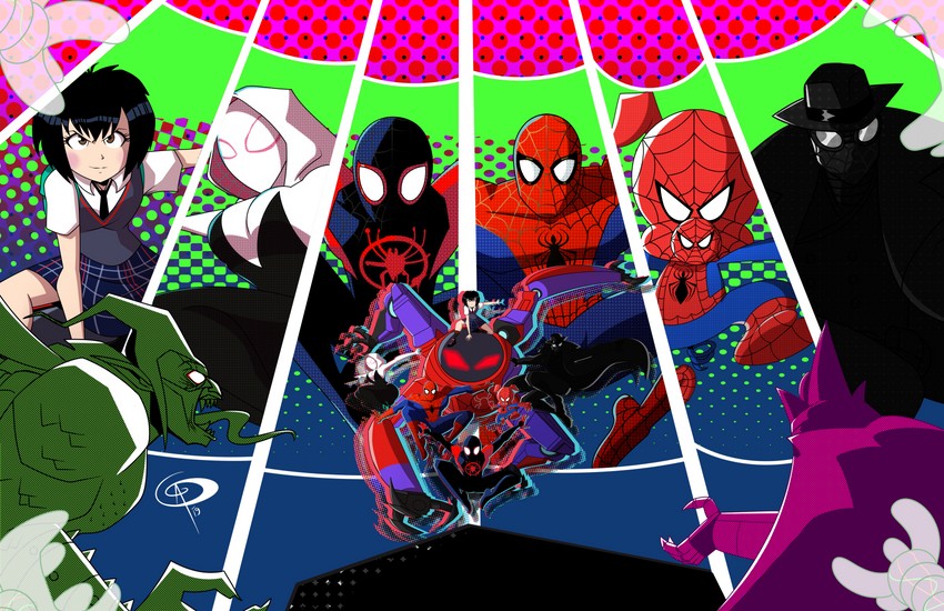 spider-man, spider-gwen, peni parker, sp//dr, spider-man noir, and 2 more (marvel and 3 more) drawn by chillguydraws