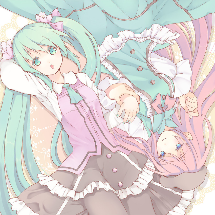 hatsune miku and megurine luka (vocaloid) drawn by watase_rei