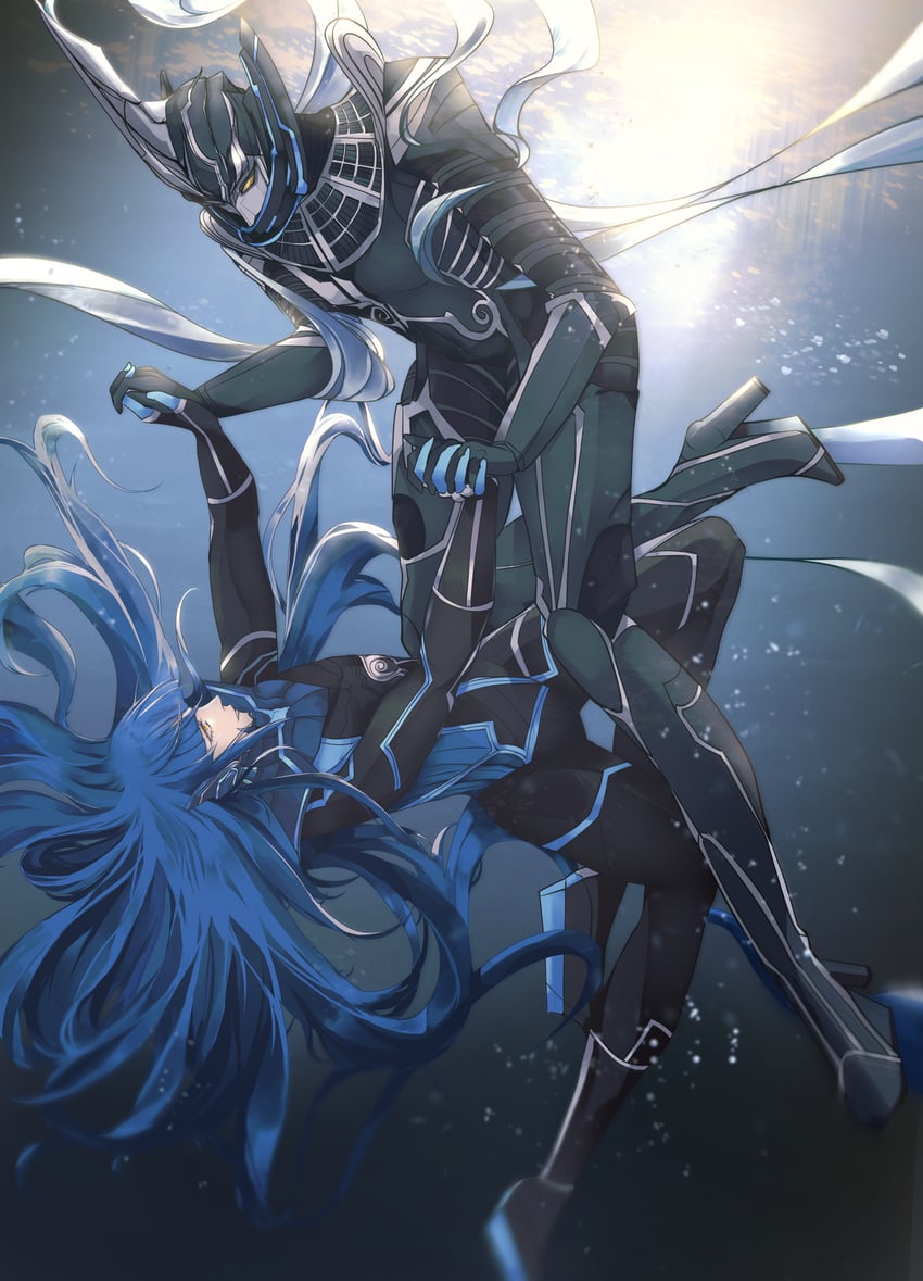 protagonist and tsukuyomi (shin megami tensei and 1 more) drawn by omimomimo