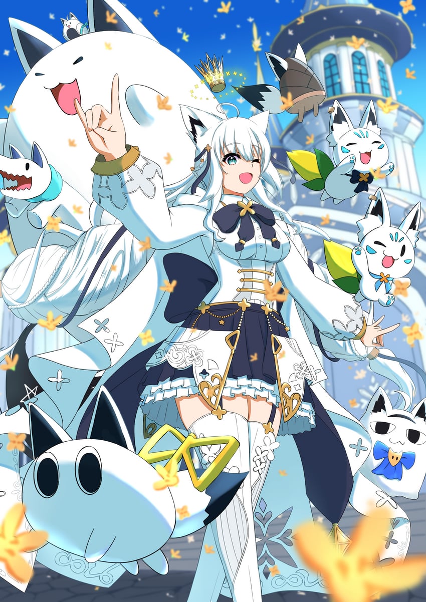 shirakami fubuki, sukonbu, miteiru, oruyanke, fubuzilla, and 2 more (hololive) drawn by satou_kazunori