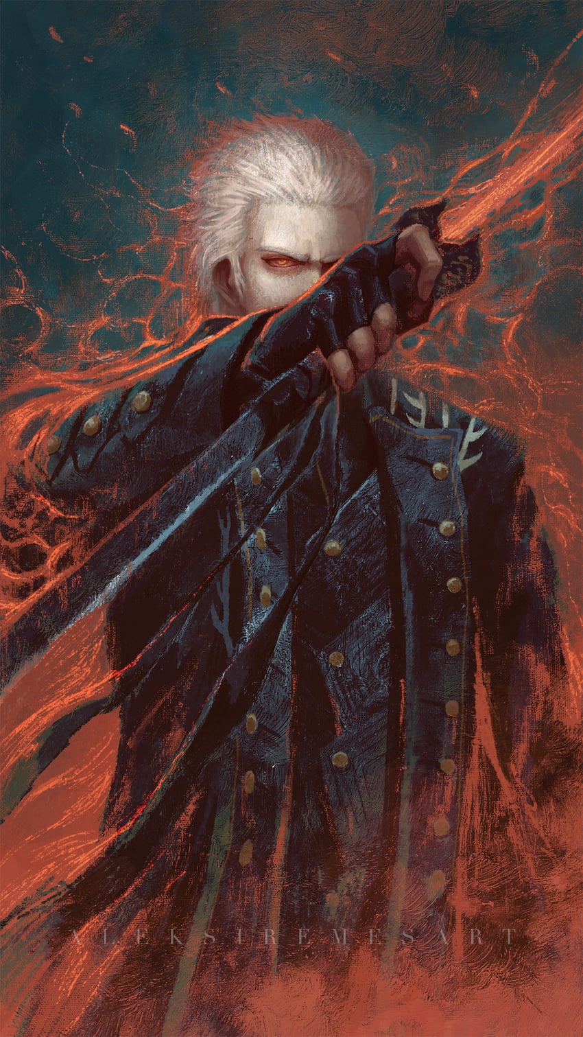 vergil (devil may cry and 1 more) drawn by aleksi_remes