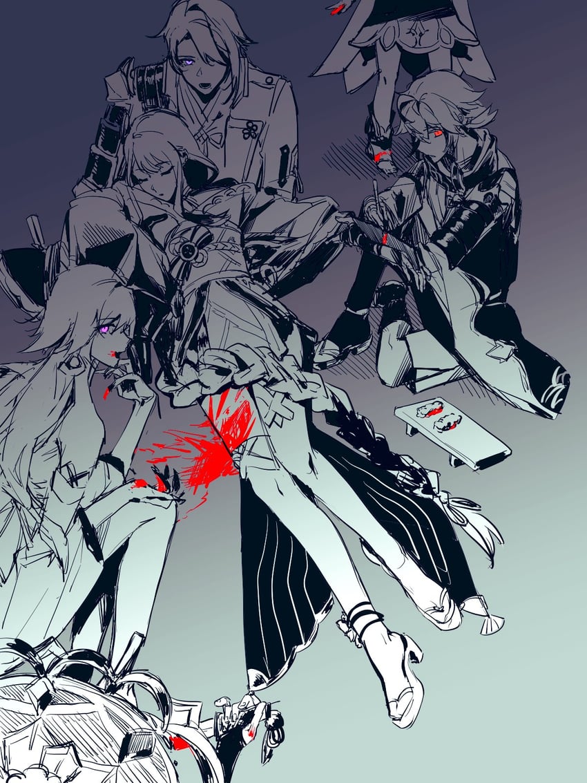 raiden shogun, scaramouche, yae miko, nahida, wanderer, and 2 more (genshin impact) drawn by zai_aoye_wo_shi_gou