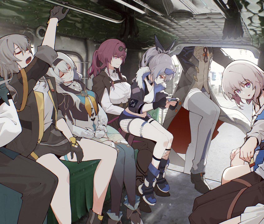 trailblazer, firefly, stelle, kafka, march 7th, and 5 more (honkai and 1 more) drawn by jon_eve