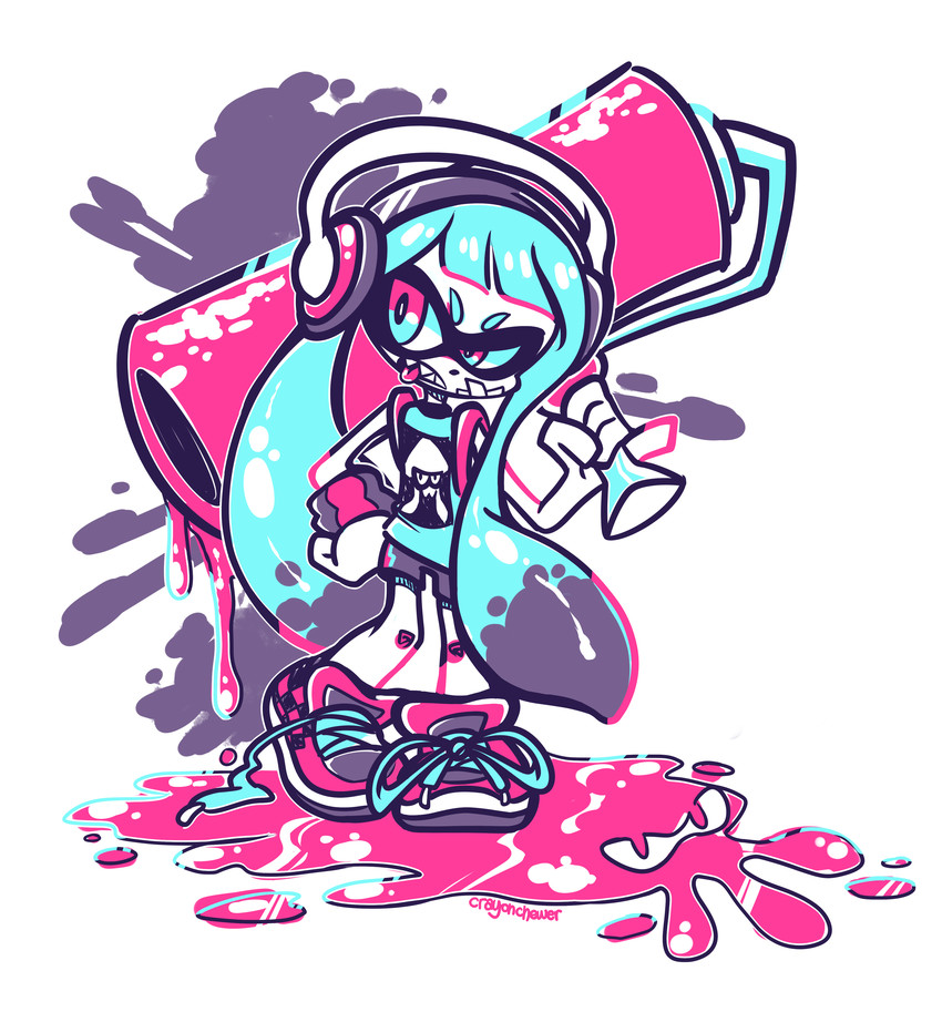 inkling player character and inkling girl (splatoon and 1 more) drawn by crayonchewer