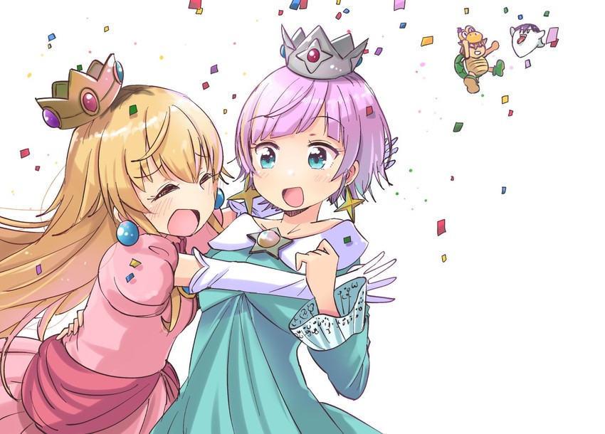 princess peach, rosalina, boo, kenmochi touya, fushimi gaku, and 3 more (nijisanji and 4 more) drawn by ueshita