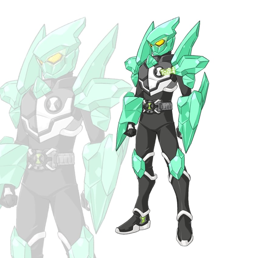 diamondhead and kamen rider omnitrix (kamen rider and 1 more) drawn by to_ze